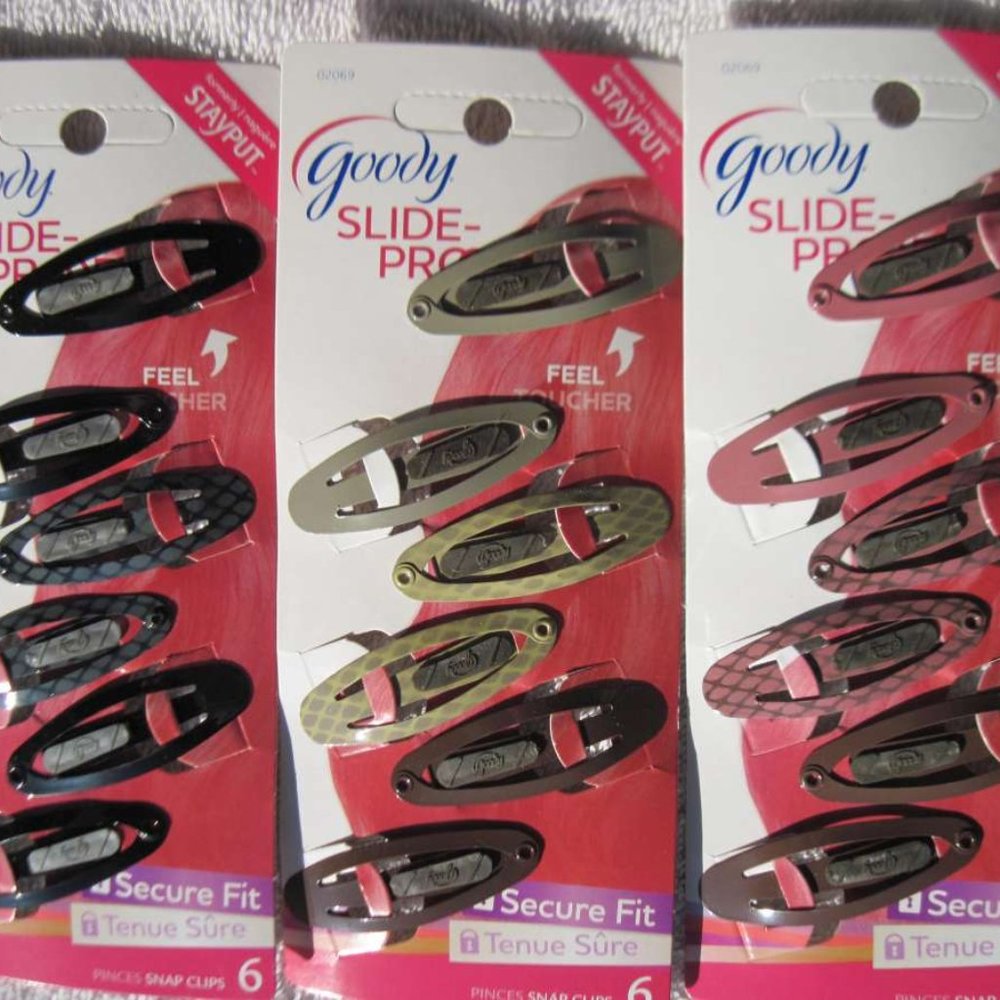 6 Goody Stay Put Slide Proof Hair Snap Clips Secure Hold Fit Black Blonde Brown